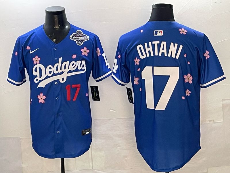 Men Nike 2026 Los Angeles Dodgers #17 Ohtani Blue Sakura Edition Game MLB Jersey 062
